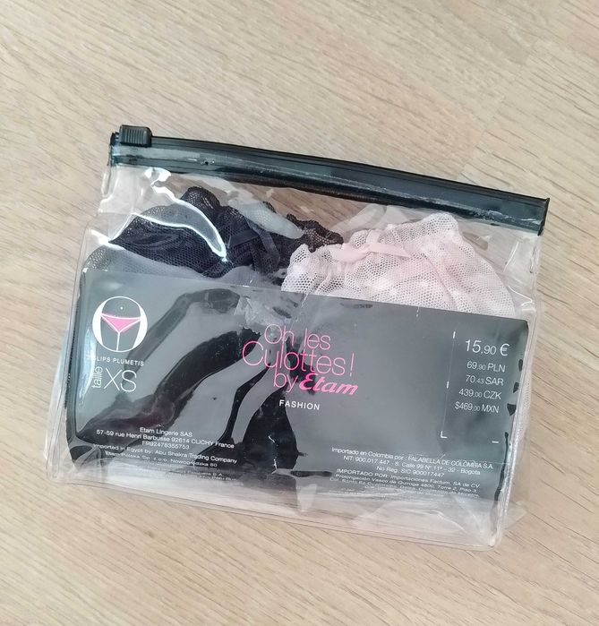 Etam zestaw koronkowych majtek fig 2 sztuki koronka kropeczki 34 XS