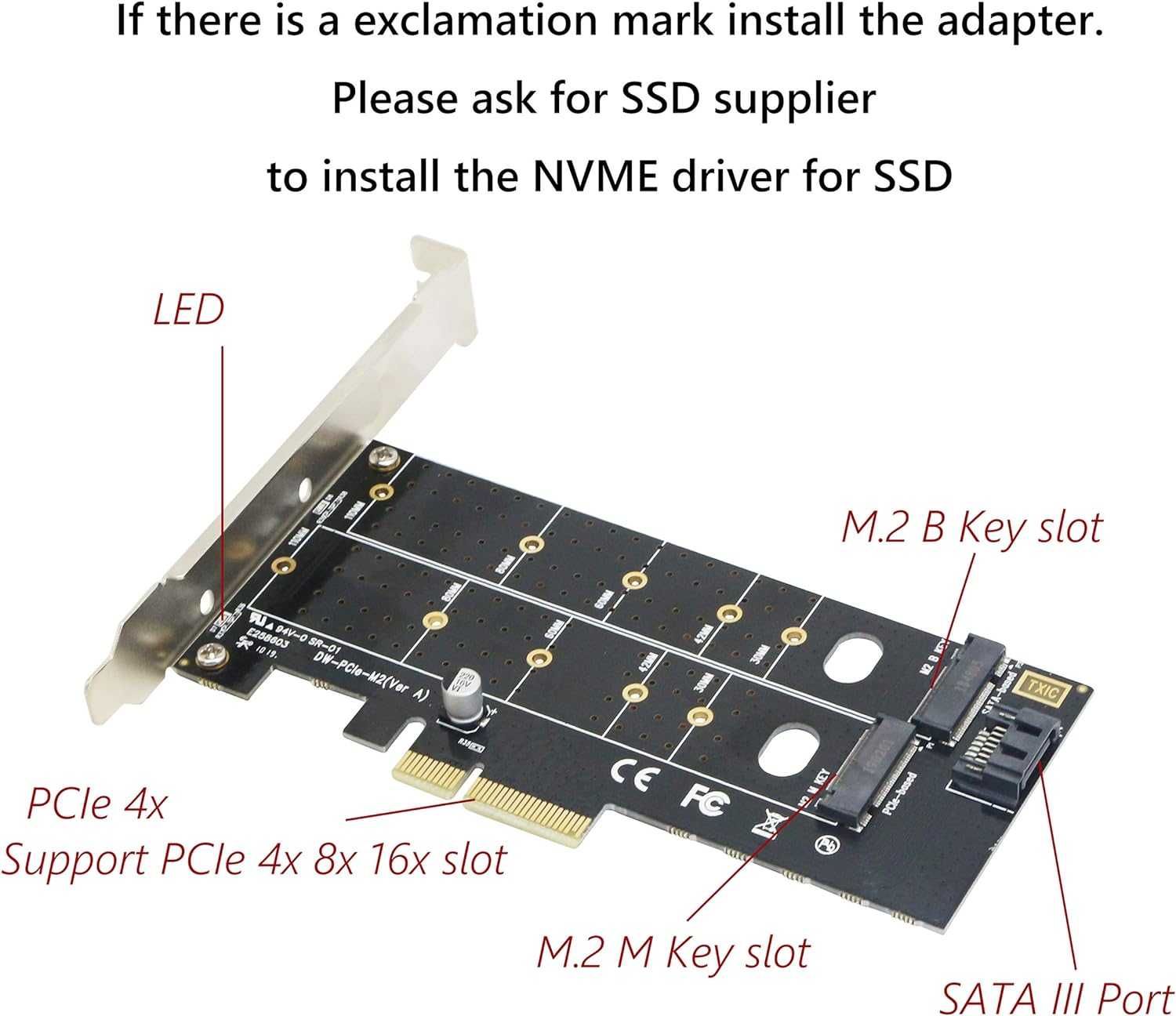 М2 адаптер на 2 пристрої SSD та один SATA (Dual M.2 PCIe Adapter)