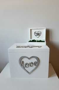 Pudełko na koperty Pudełko na obrączki srebrny napis ślub wesele