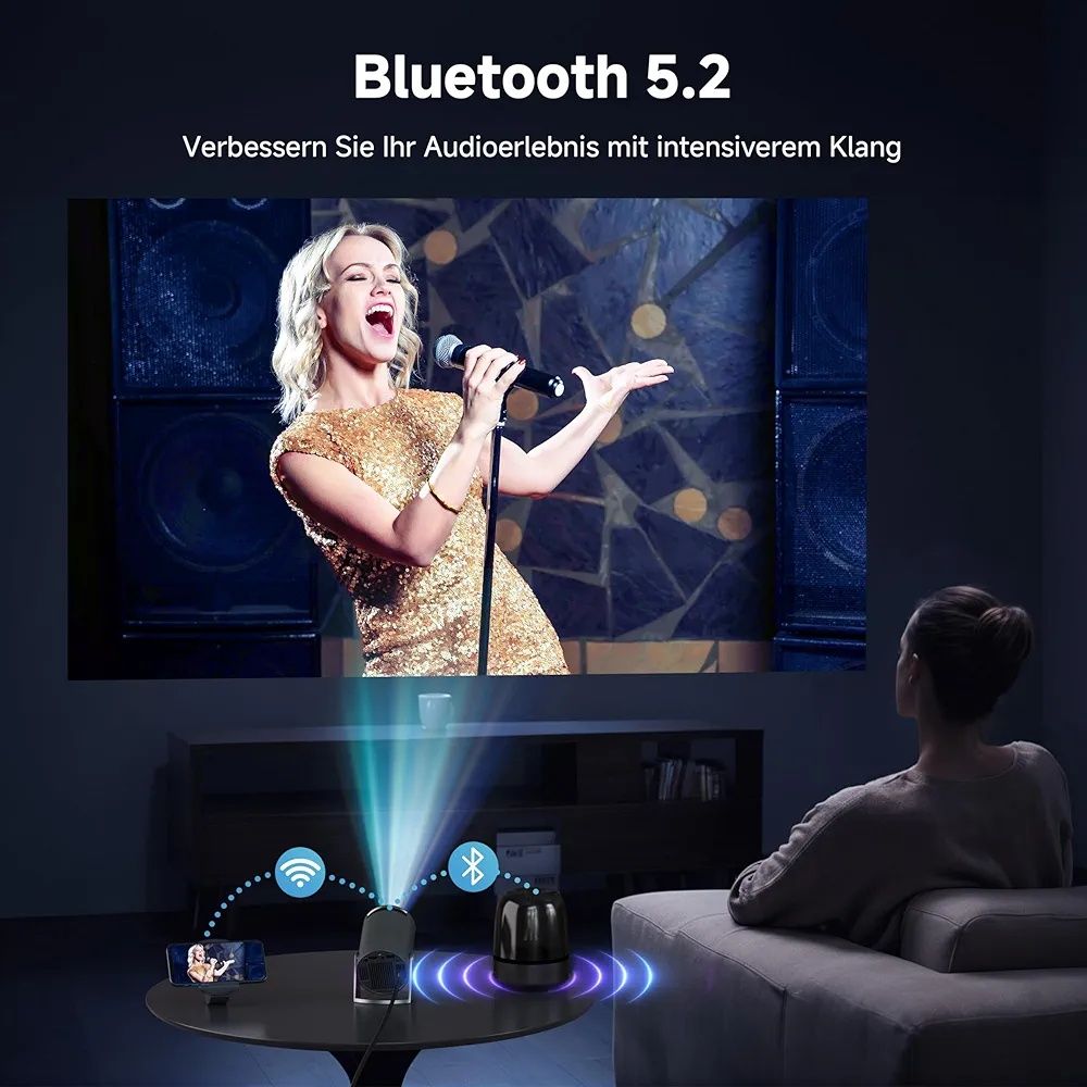 Mini Projektor 4K 130" Android 11 WiFi6 BT5.2 180° Zoom Stalowo-szary