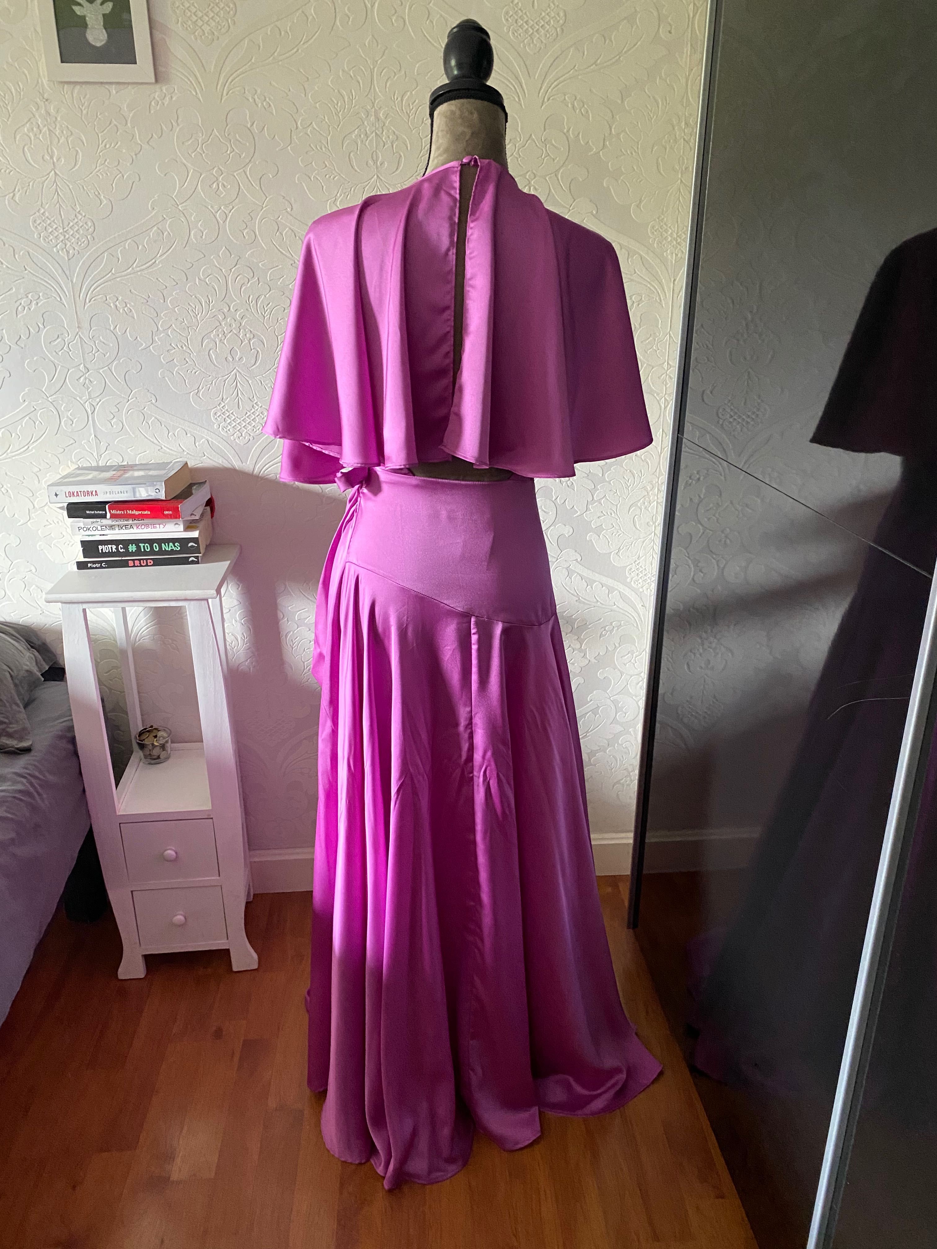 Nasty Gal różowa fioletowa sukienka maxi z odkrytymi plecami 34 XS