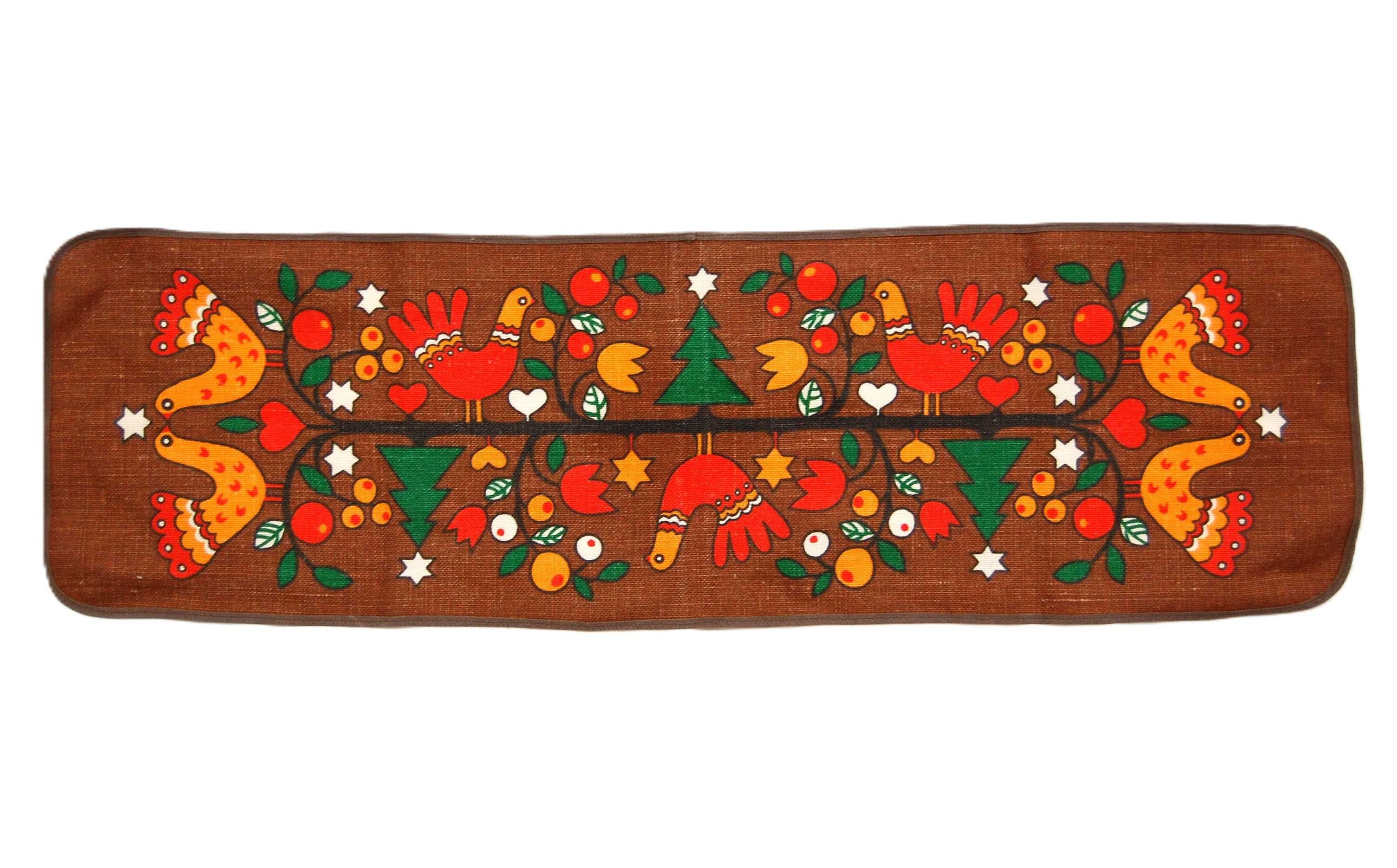 Bieżnik świąteczny, PRL, NRD, DDR, vintage, juta, nadruk, ptaki, folk
