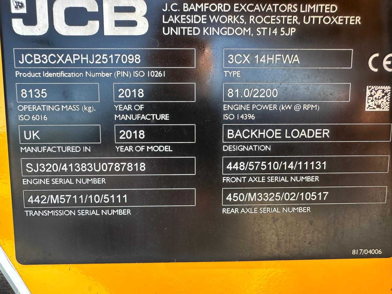 Koparko Ładowarka JCB 3CX CONTRACTOR JOYSTICK 110KM/3780mtg/R2018
