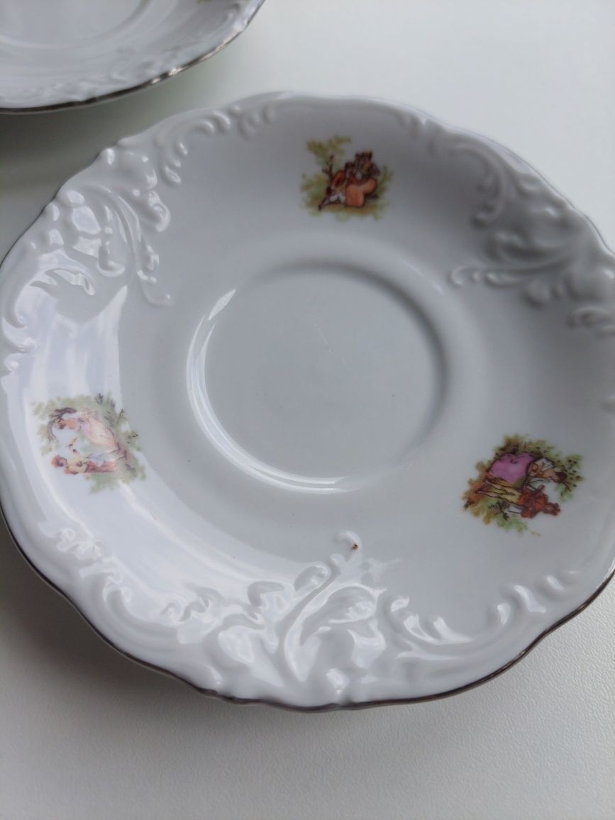 Talerzyki Podstawki Scenki rodzajowe Porcelana Vintage