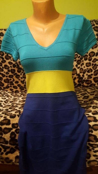 NOWA sukienka Rainbow Bon Prix turkus limonka chaber, rozmiar M / L