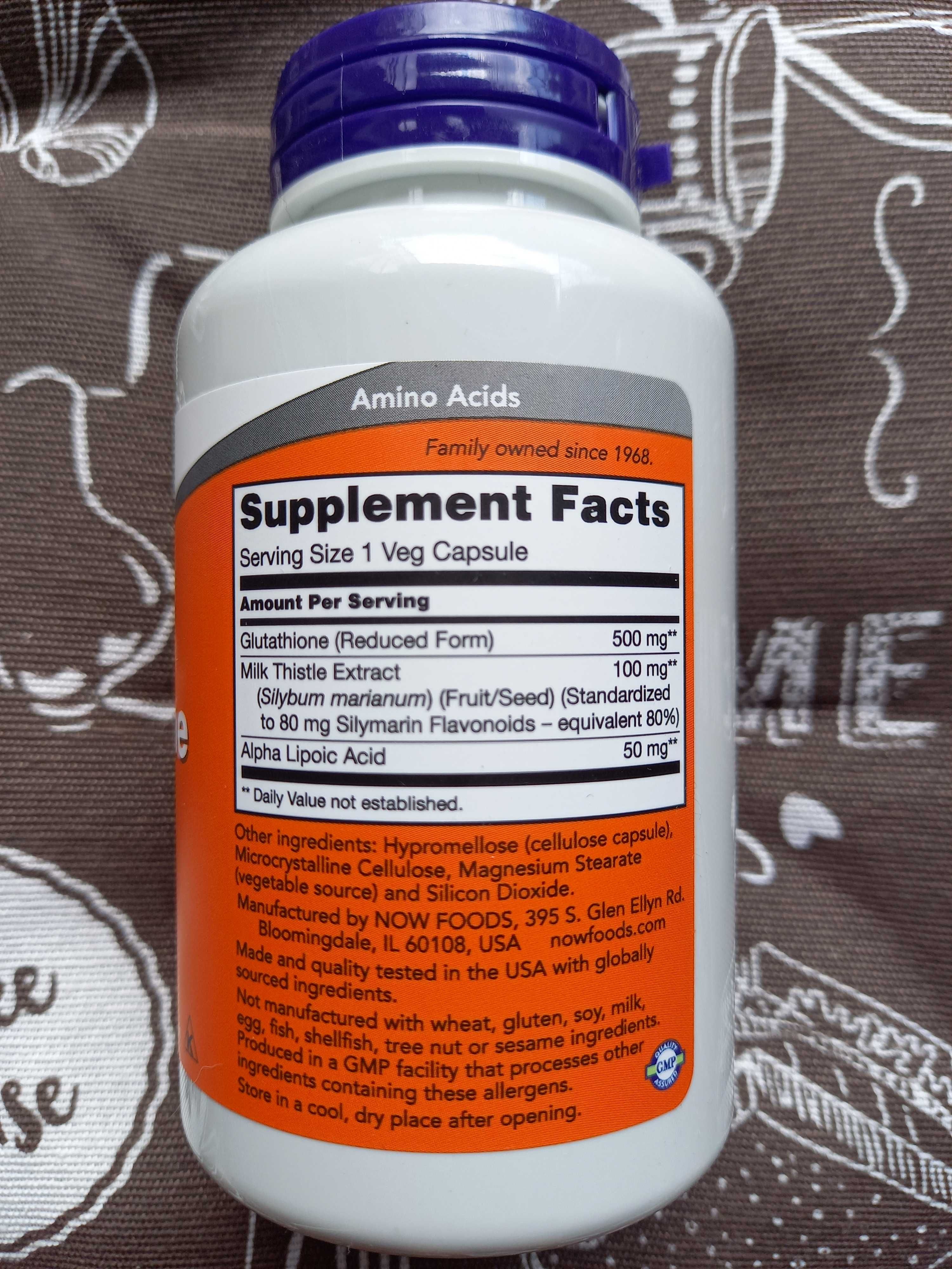 NOW Foods, глутатіон, глутатион glutathione 250 500 мг 30 60 капсул