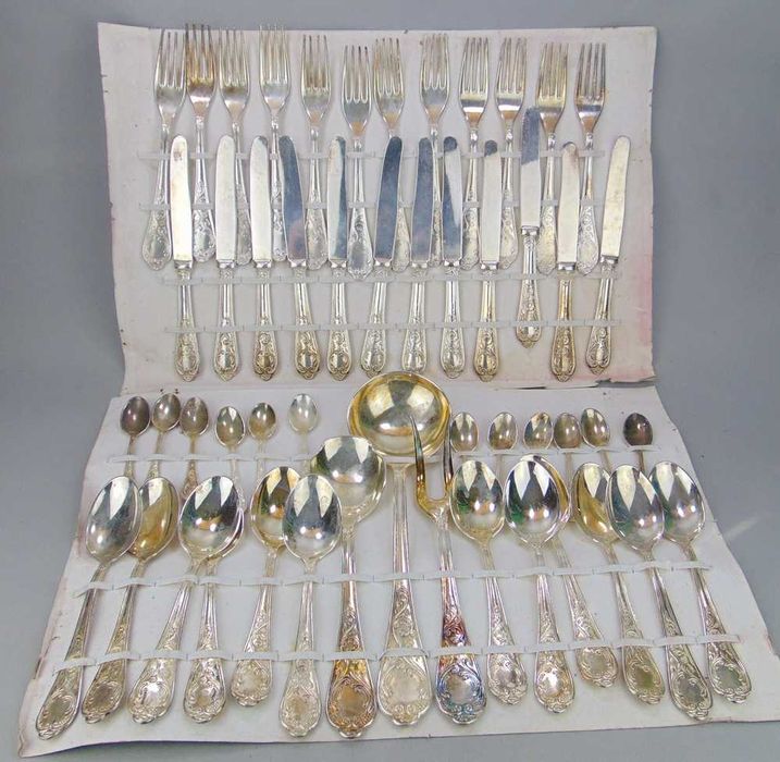 Posrebrzane sztućce ITALY A800 na 12 osób - zestaw 51 szt.