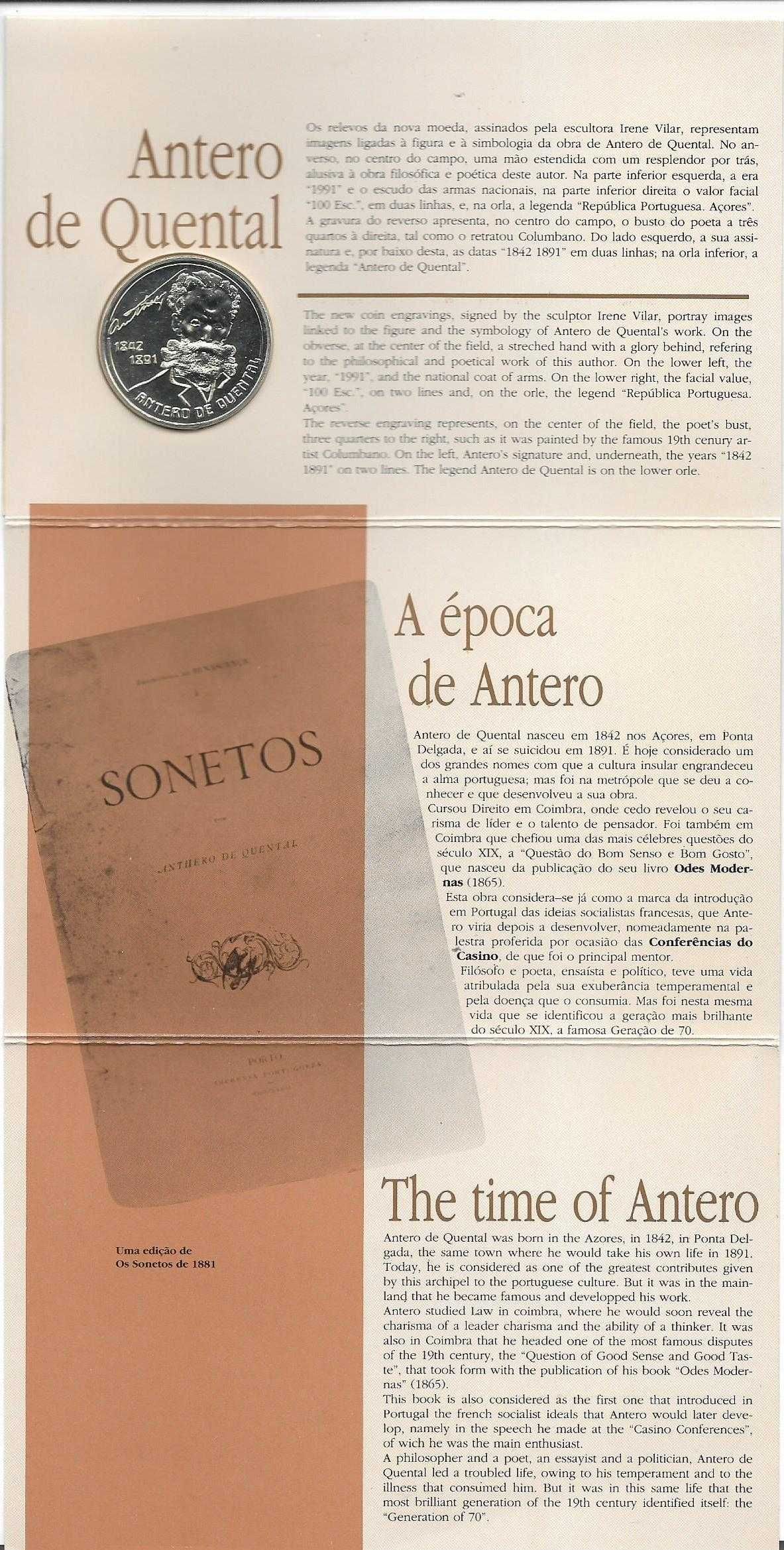Antero de Quental - - - 100$00 - 1991 - - - - - Moeda de Prata