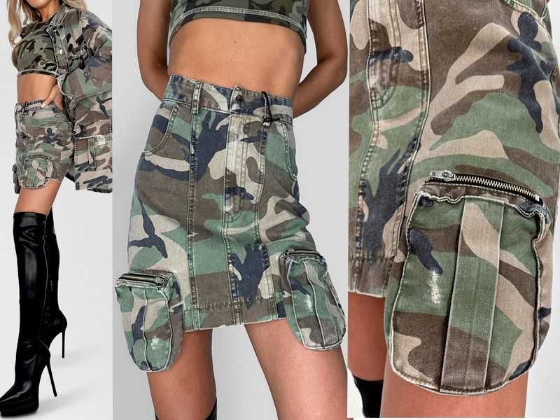 Speedway spódnica z ozdobnymi kieszeniami 3D - moro S-M