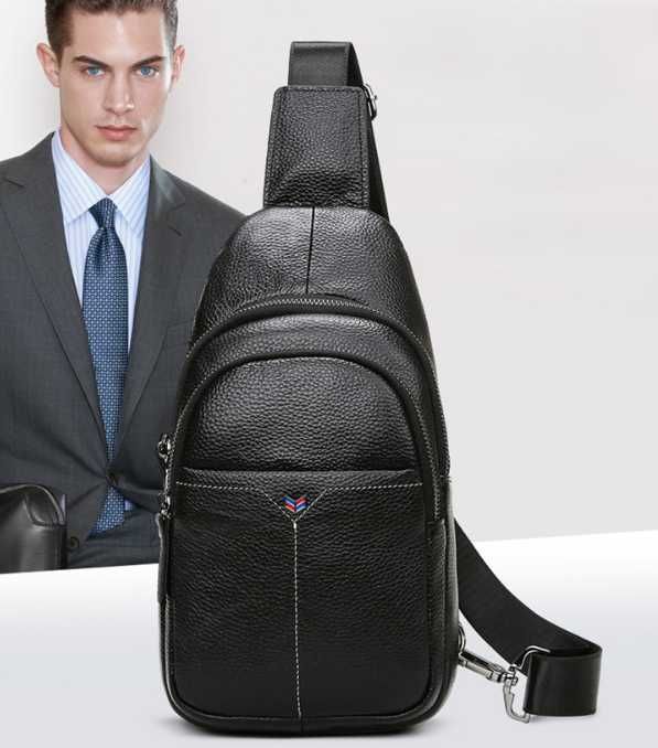 Чоловіча кожаная мужская бананка слінг сумка нагрудна з шкіри кожи