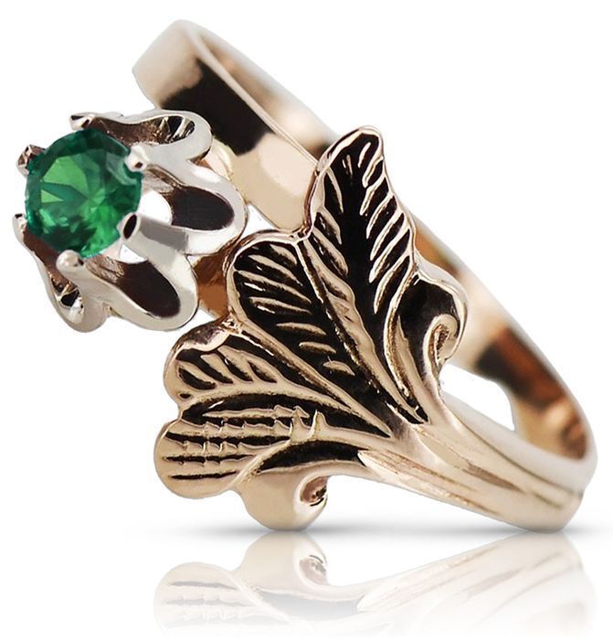 Pierścionek z różowego czerwonego złota 14k 585 z Szmaragdem vrc169