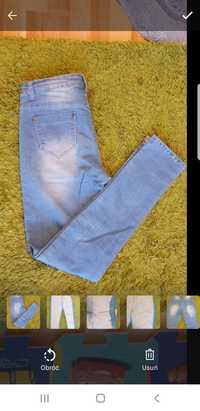 Spodnie niebieski jeans i szary dres
