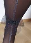 Rajstopy Calzedonia s/m czarne srebrne szew z kokardkami shiny legs 30