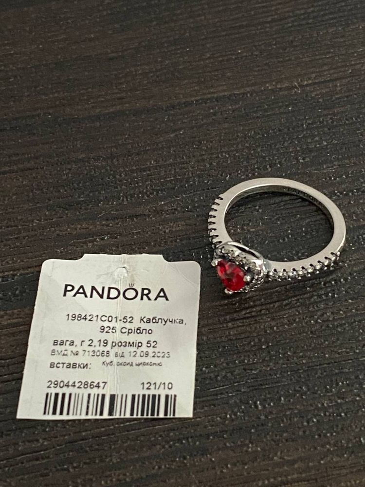 серебряное кольцо «красное сердце» pandora 925 проба