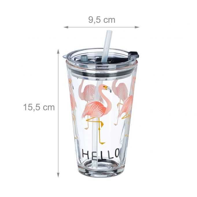 zestaw 4 szklanych kubków Flamingo