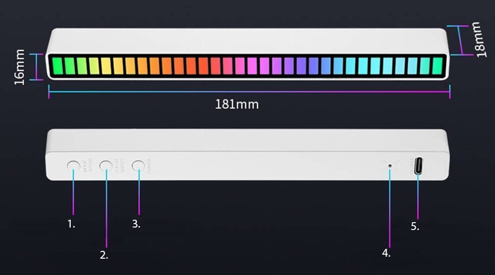 Lampka LED RGB biurko gamingowa reakcja dźwięk aku bezprzewodowa