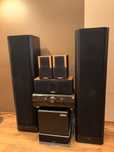 Zestaw audio amplituner, subwoofer, kolumny