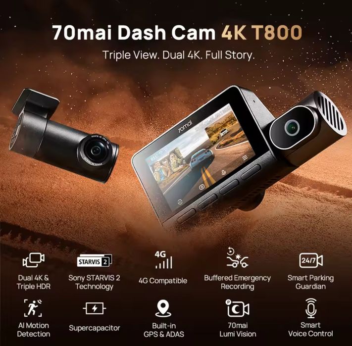 Відеореєстратор 70mai Dash Cam T800-2 4K+задня RC24+256GB
