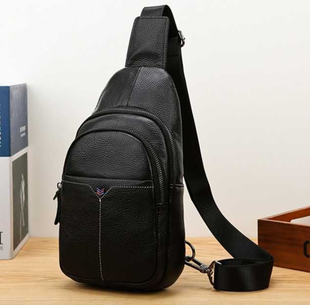 Чоловіча кожаная мужская бананка слінг сумка нагрудна з шкіри кожи