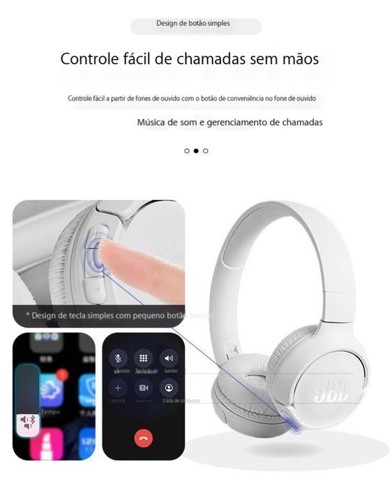 Fone JBL Tune 510BT Branco – Som Potente e Design Elegante