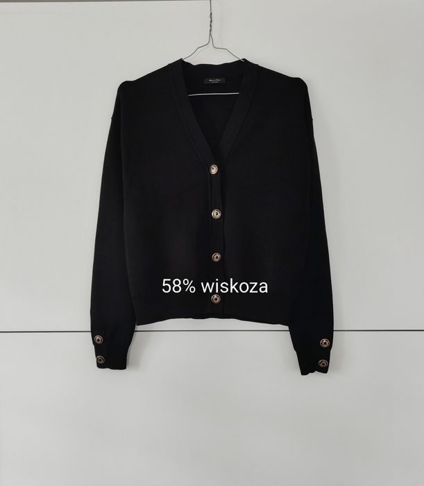 Kardigan Massimo dutti 34 XS czarny wiskozowy złote guziki dekolt V