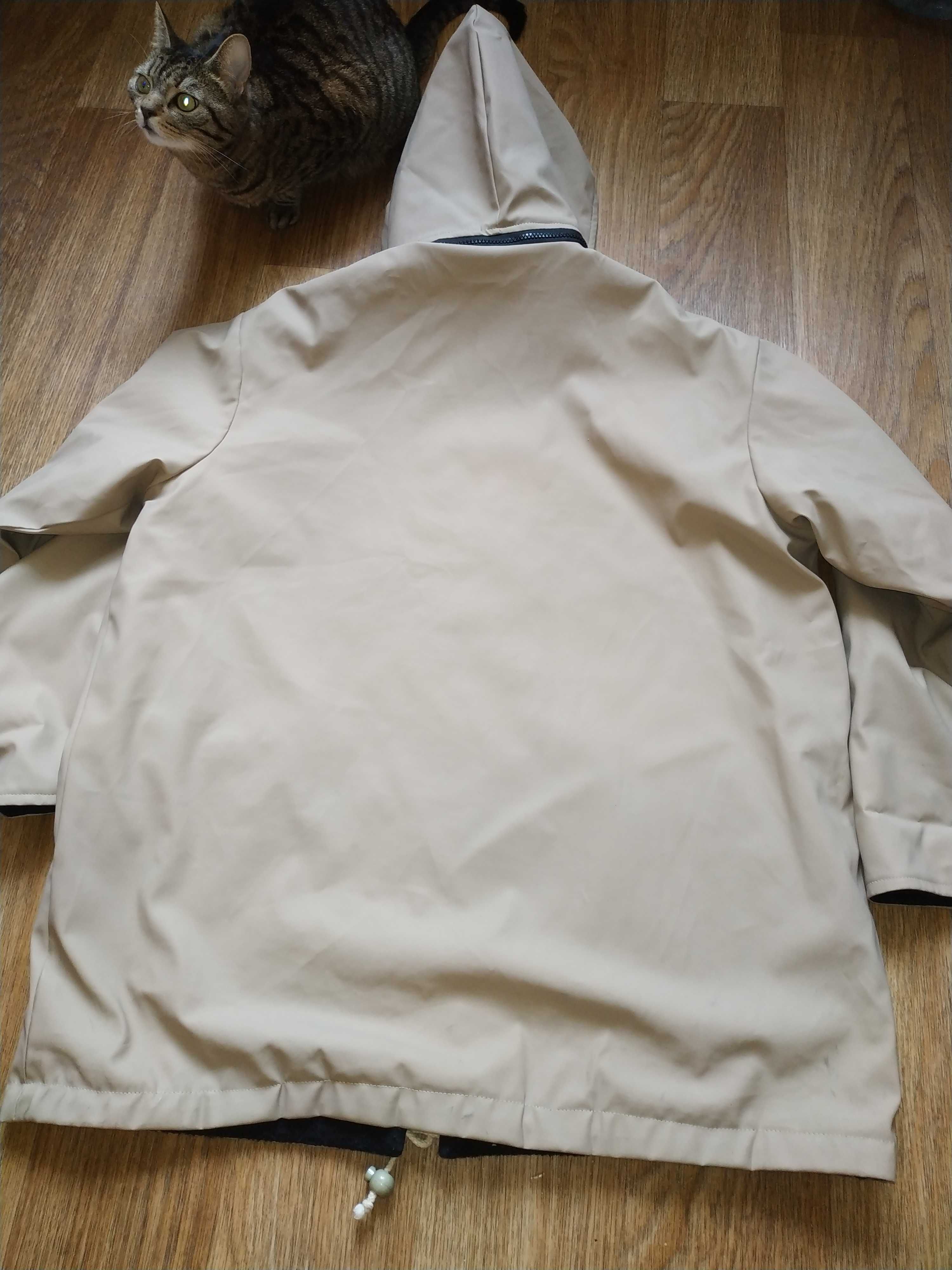 Бежевая водонепроницаемая утепленная куртка дождевик цвет пудра 54-56р