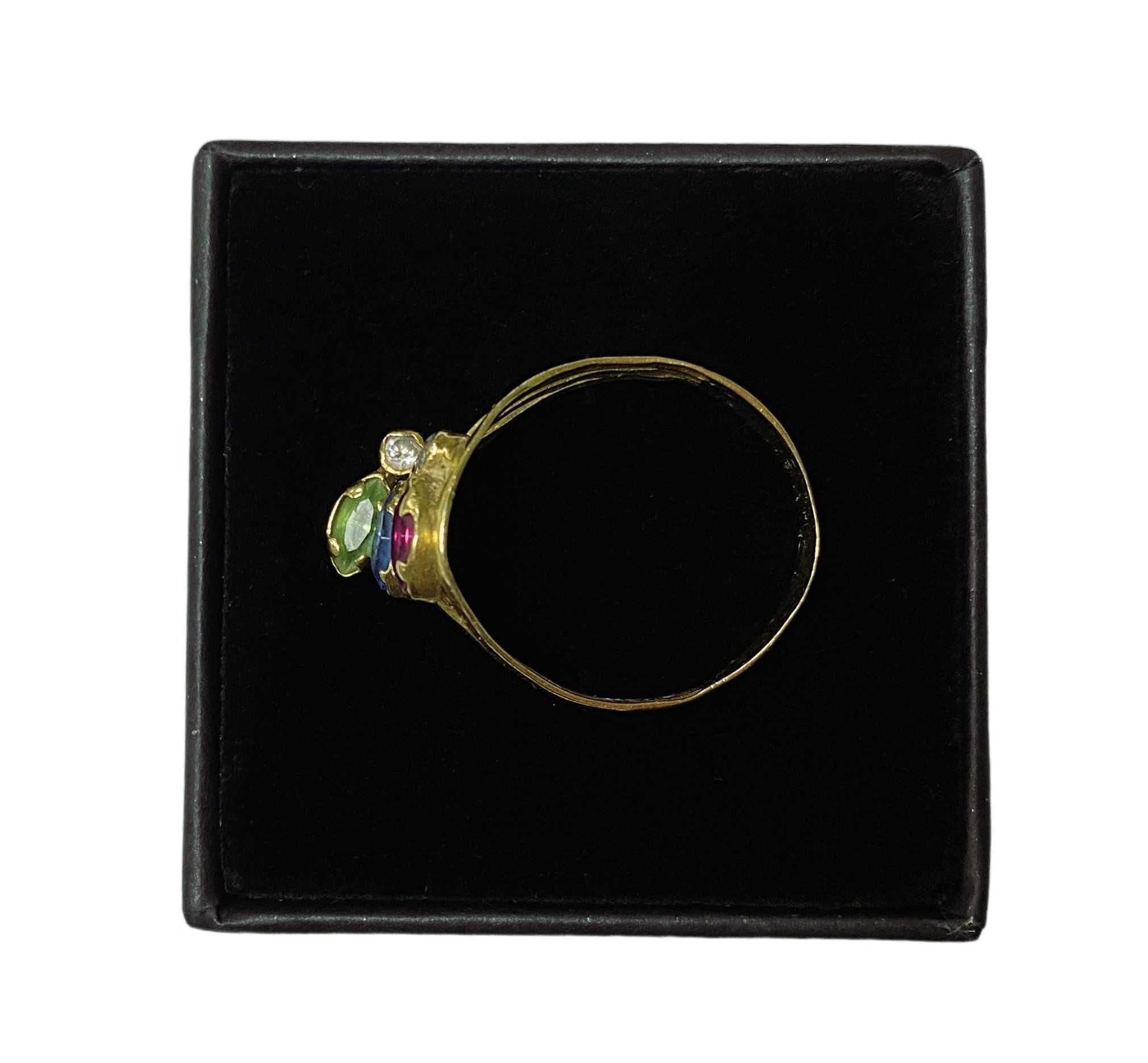 Złoty pierścionek z kolorowymi kamieniami złoto pr. 585 rozmiar 19