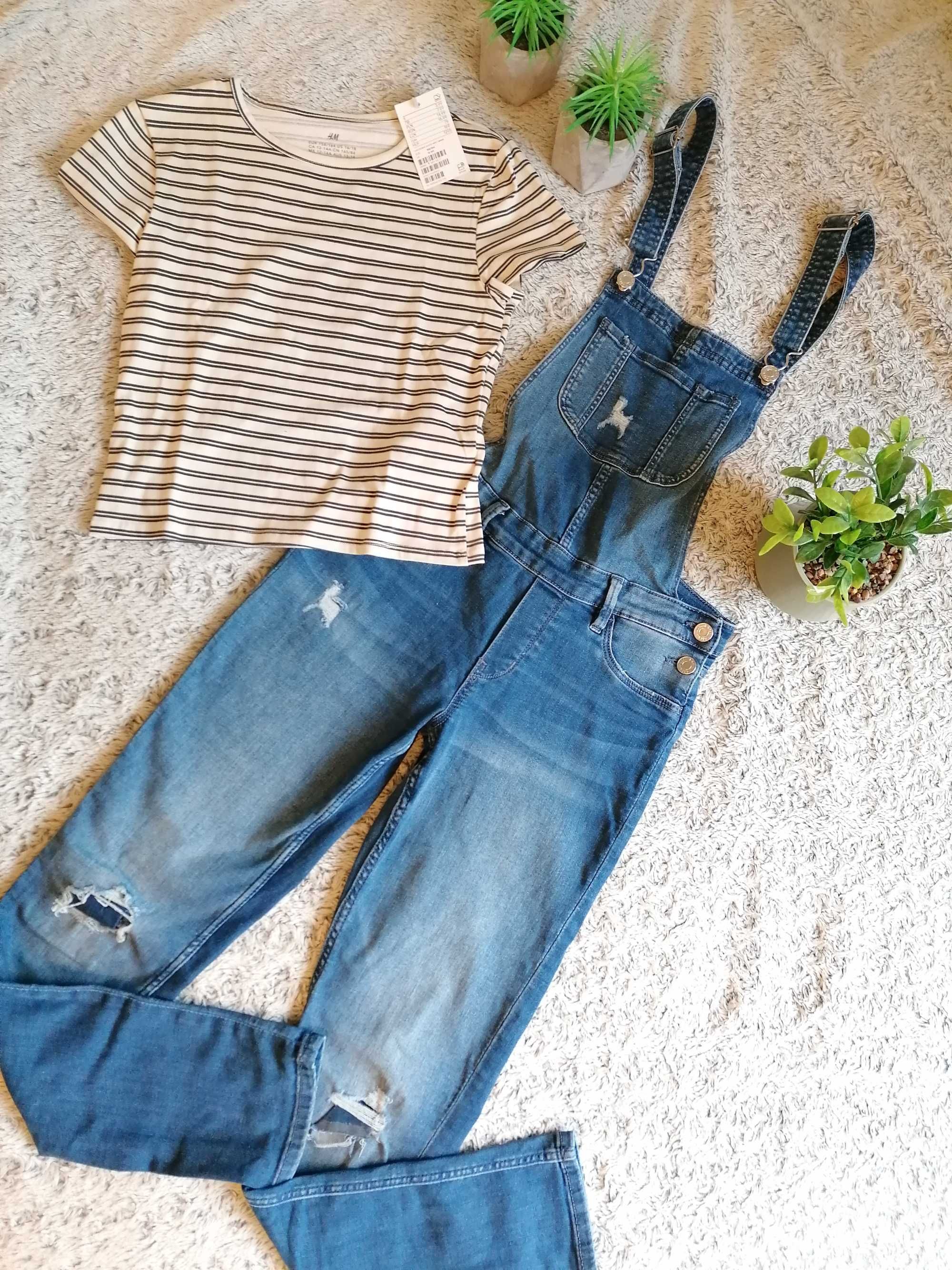 Ogrodniczki Denim 158 cm +nowa bluzka HM