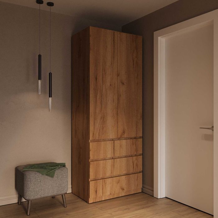 Шафа з 3 шухлядами та штангою для одягу — спальня 80х50х210см