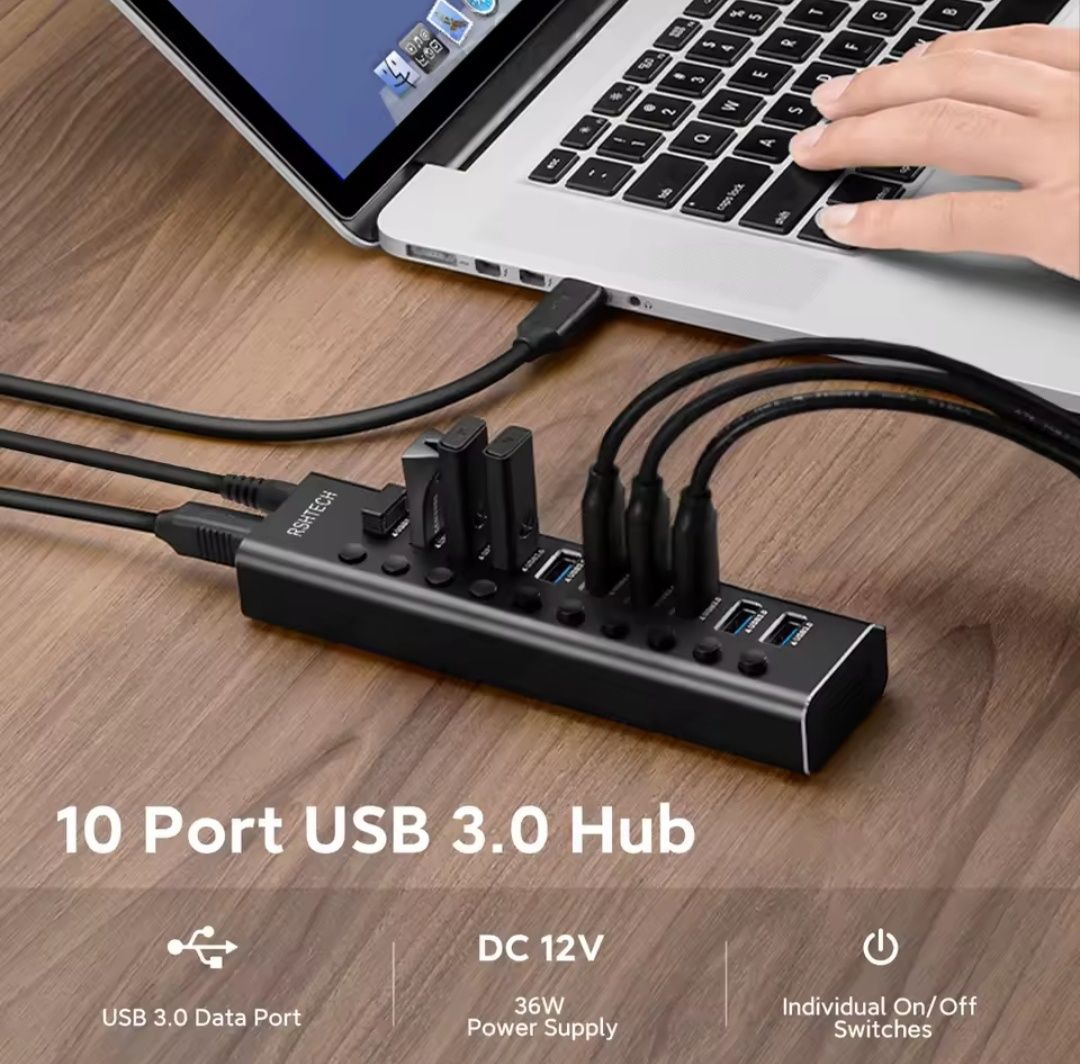 ‼️USB хаб RSHTECH USB 3.0 7/10/13/16 портів з блоком живлення hub‼️