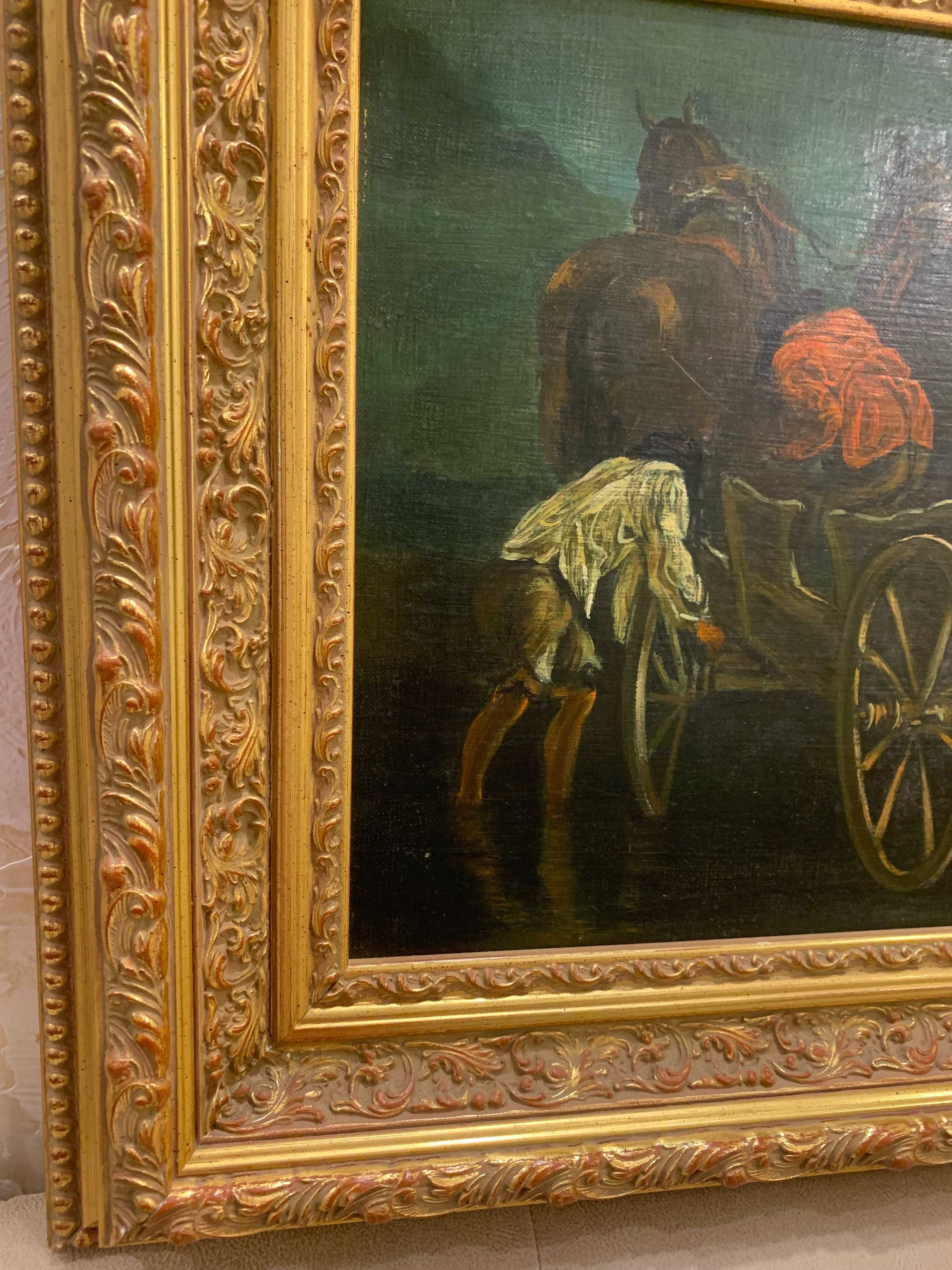 Картина"Цигани та коні"олія на пол.в дерев.рамі під золото.Роз.48*58см