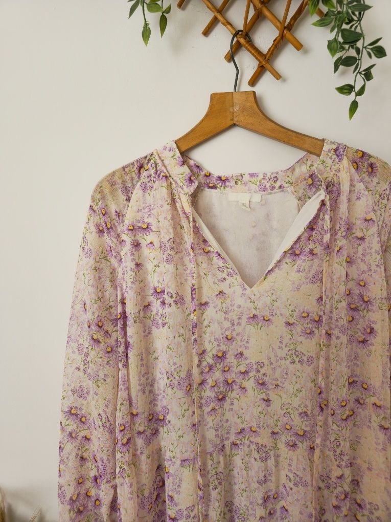 Sukienka midi luźna oversize szeroka H&M kwiaty romantyczna XL komunia