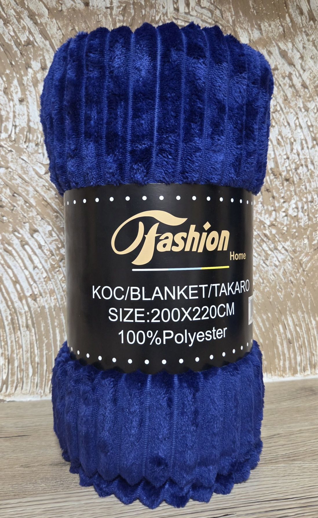 Koc Tłoczony Prążek Granatowy 200x220 13