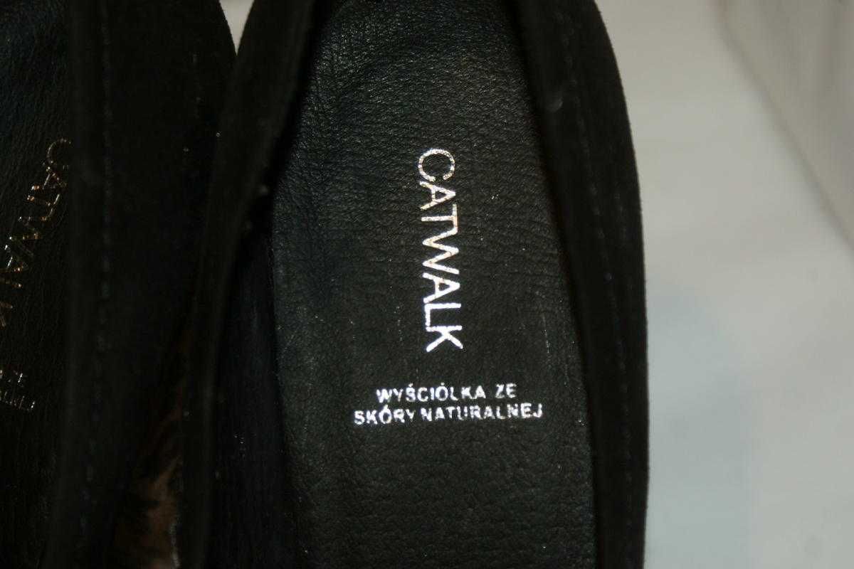 Catwalk czółenka damskie panterka słupek platforma kobiece zamsz 40