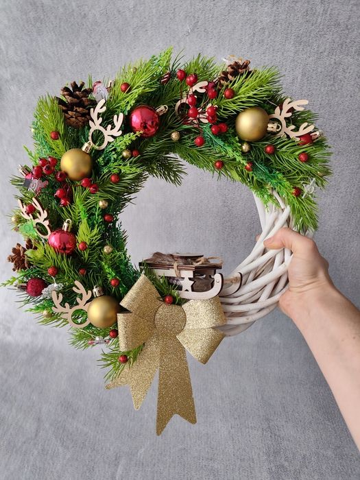 Stroik wianek świąteczny bożonarodzeniowy na drzwi podświetlany 43 cm