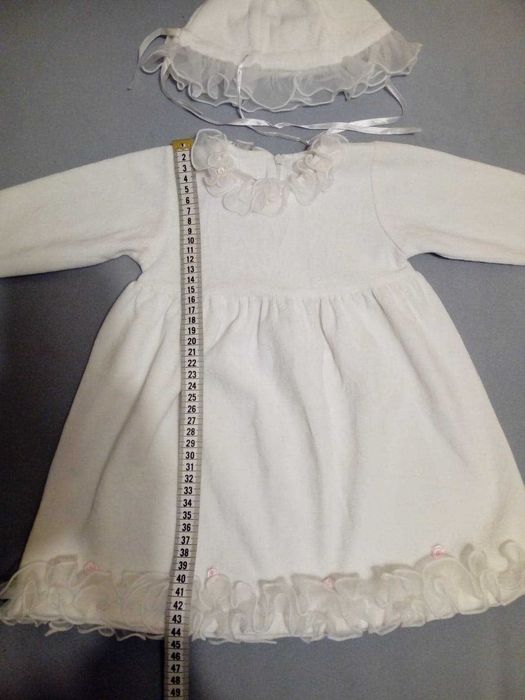 Sukienka i czapeczka dziewczęca biała, roz. 80