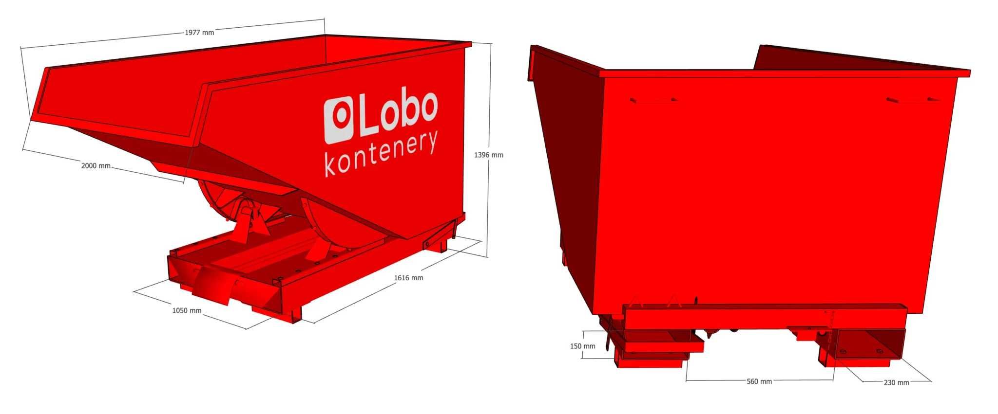 Kontener samowyładowczy do wózka widłowego 3300 L - blacha 3 mm