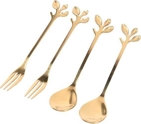 Zastaw łyżka i widelec- złoty liść 16 sztuk (8 łyżek 8 widelców)