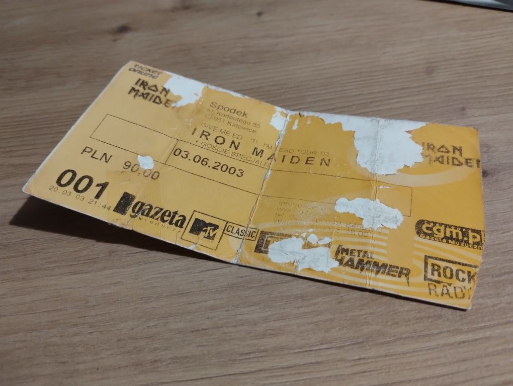 Kolekcjonerski bilet na koncert Iron Maiden z 2003 roku w Katowicach