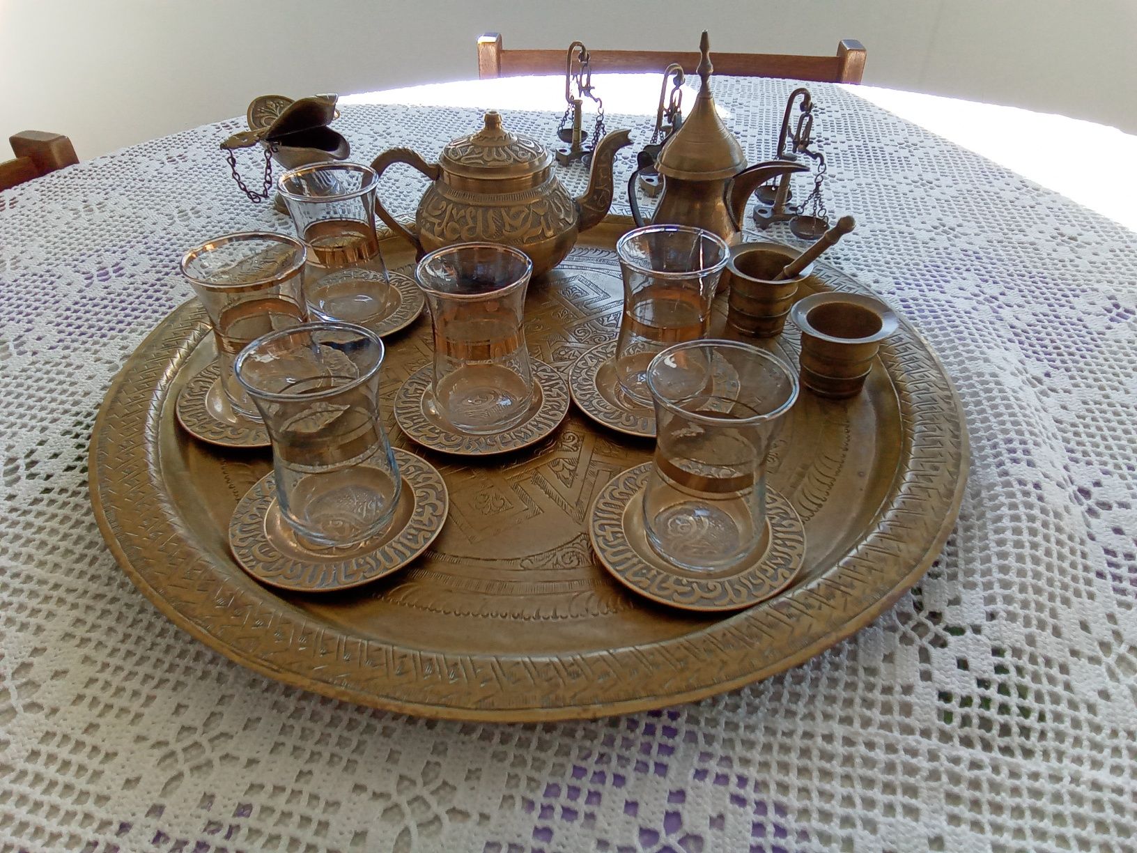 Serviço chá árabe em cobre