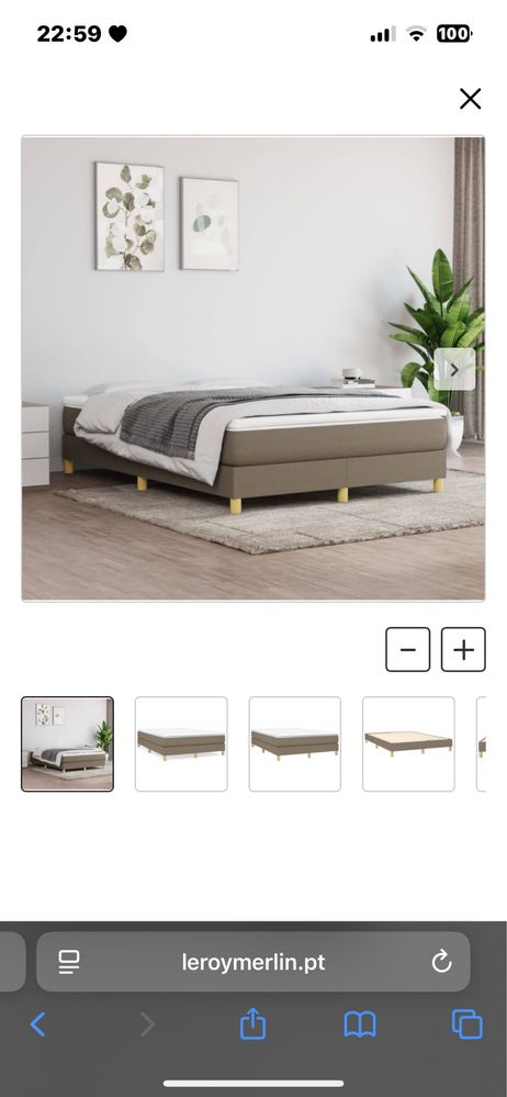 Cama com tecido castanho-acizentado