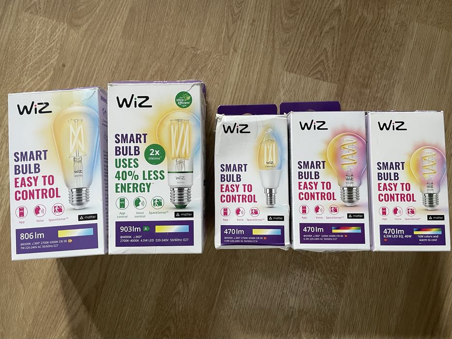 Wiz mix smart żarówek Matter e14 i e27 RGB i White Filament