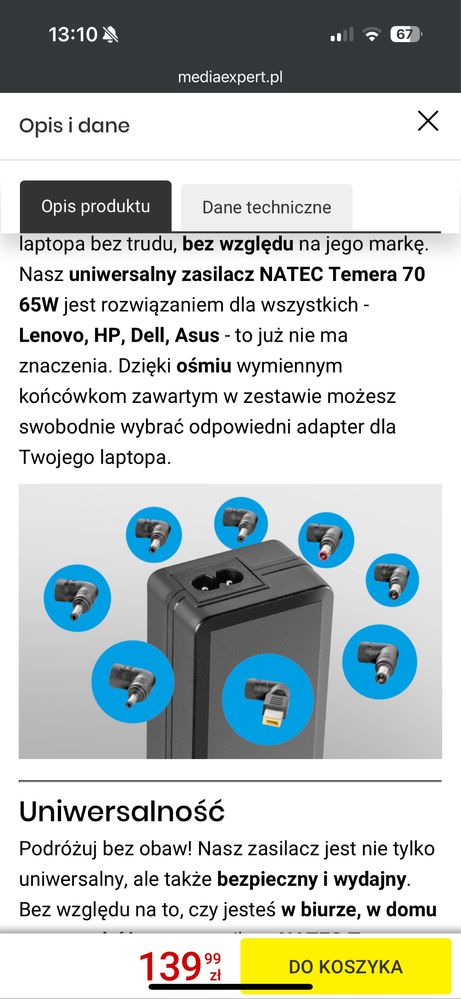 Natec uniwersalny zasilacz do laptopa