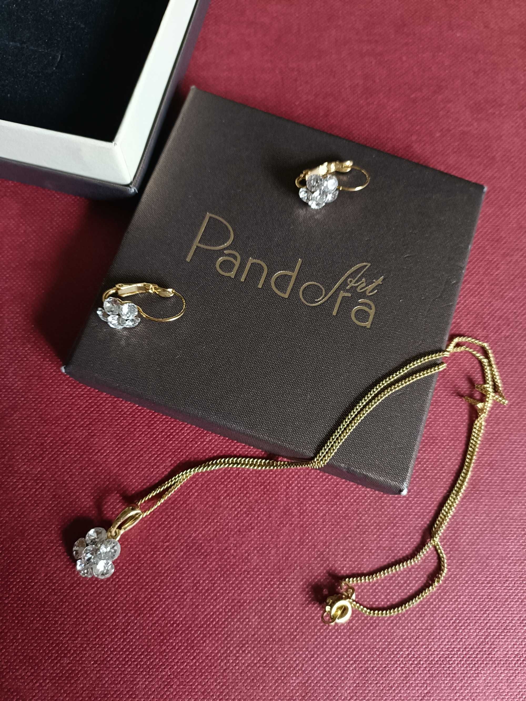 Zestaw biżuterii kolczyki,łańcuszek i wisiorek Pandora Art