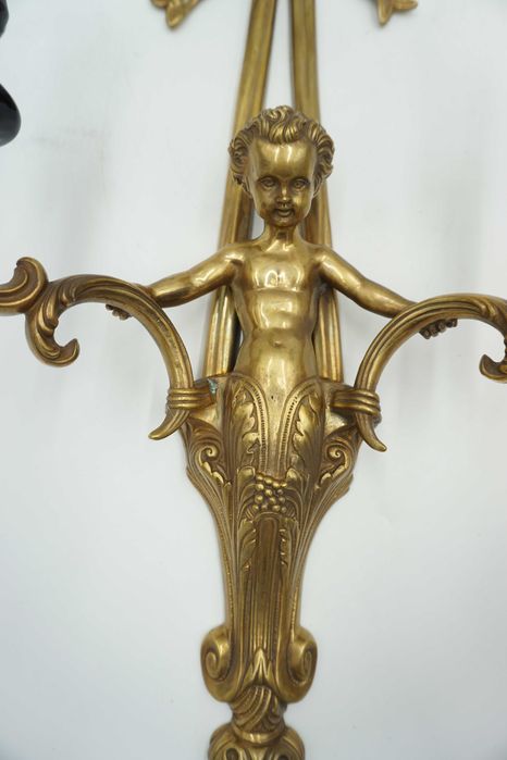 DUŻA para kinkietów świeczników ANIOŁKI porcelana z brązem