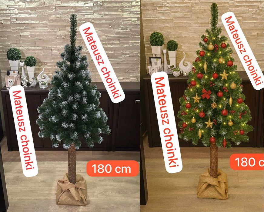 Choinka sztuczna 180 cm Sosna diamentowa na pniu Malowana Wysyłka HiT