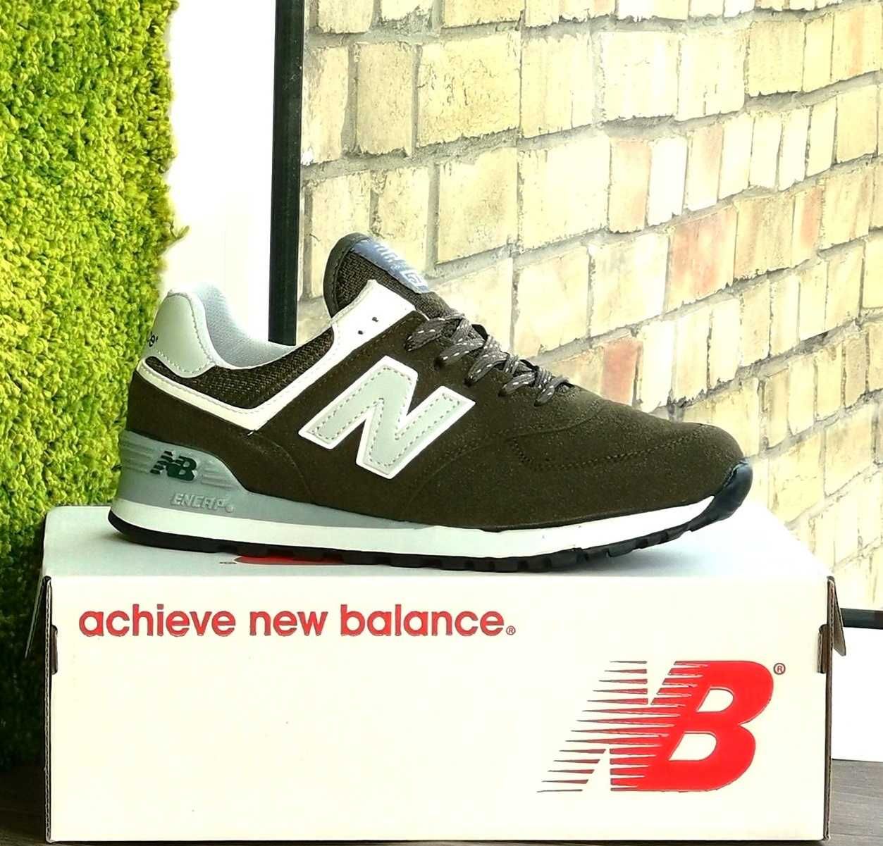 Кроссовки Нью Беланс 574 Зелёные Хаки Мужские Замшевые New Balance