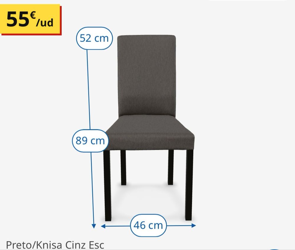 Cadeira Kattil preta com estofo cinza