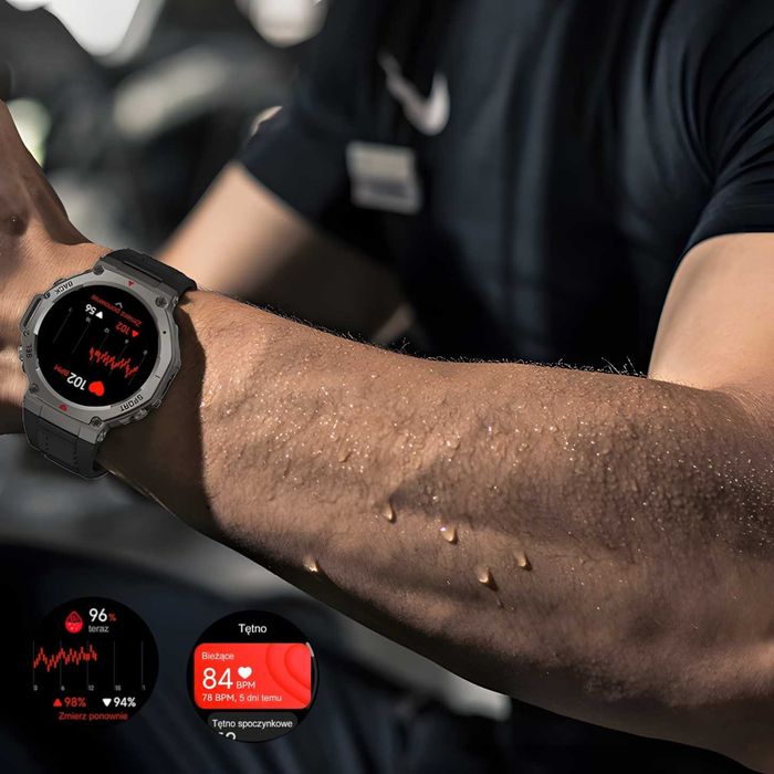 Smartwatch Męski GPS Wodoodporny Sport Amoled Menu PL Czarny Zegarek