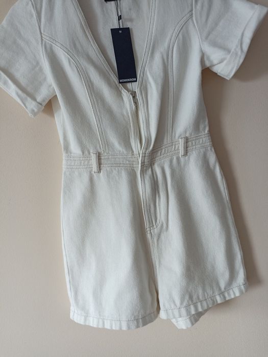 Biały kombinezon damski jeansowy r. S 36 bawełna